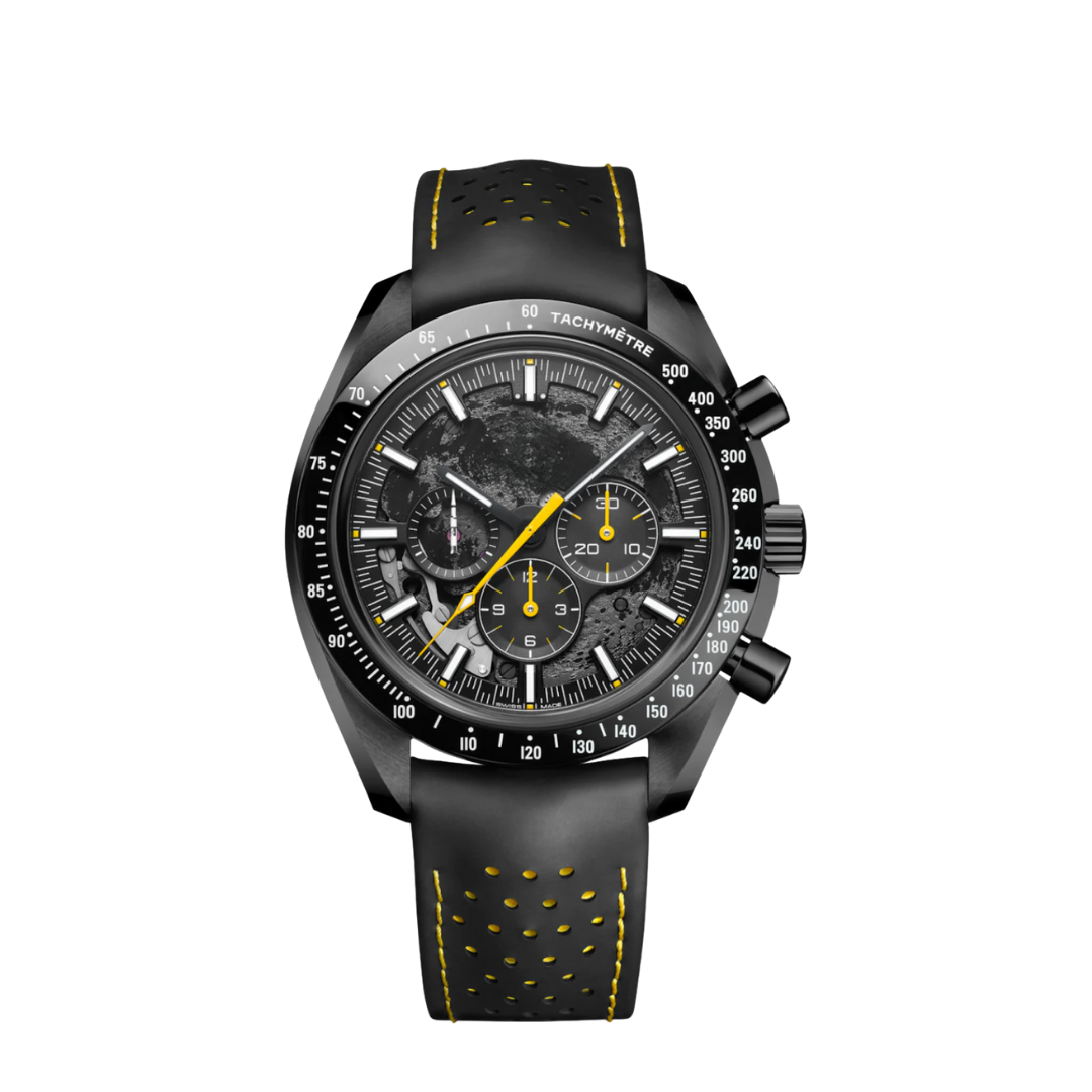 Racing Chrono Pro 44 – Black Dial With Yellow Accents | Perforiertes Leather Strap