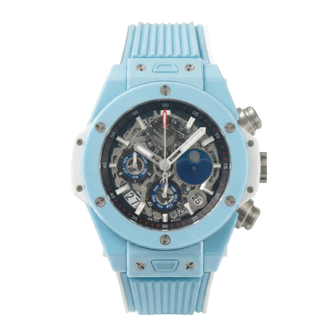 Sky Blue Skeleton Chronograph Watch
