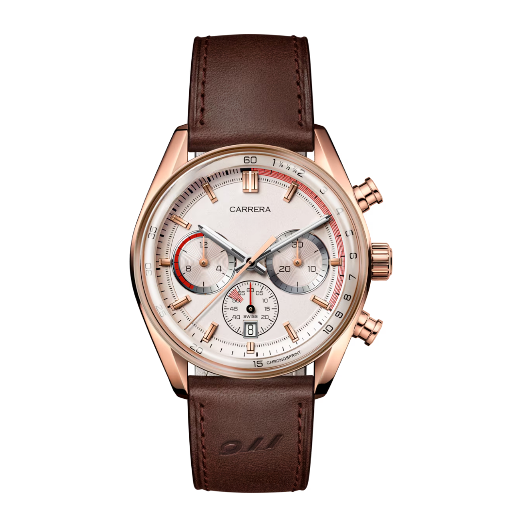 Classic Racing Chronosprint – Silver & Red | Brown Leather Strap