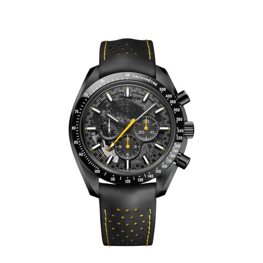 Racing Chrono Pro 44 – Black Dial With Yellow Accents | Perforiertes Leather Strap